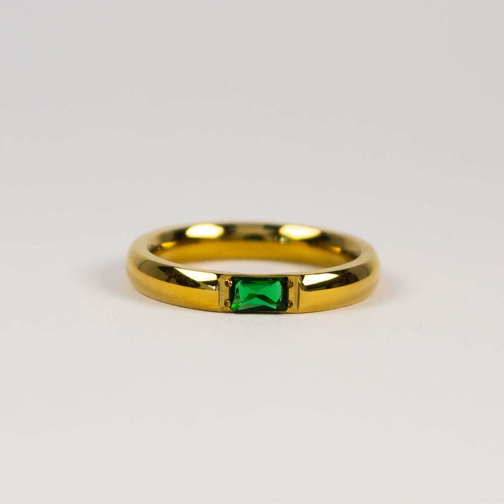 Anello Juno con baguette verde smeraldo