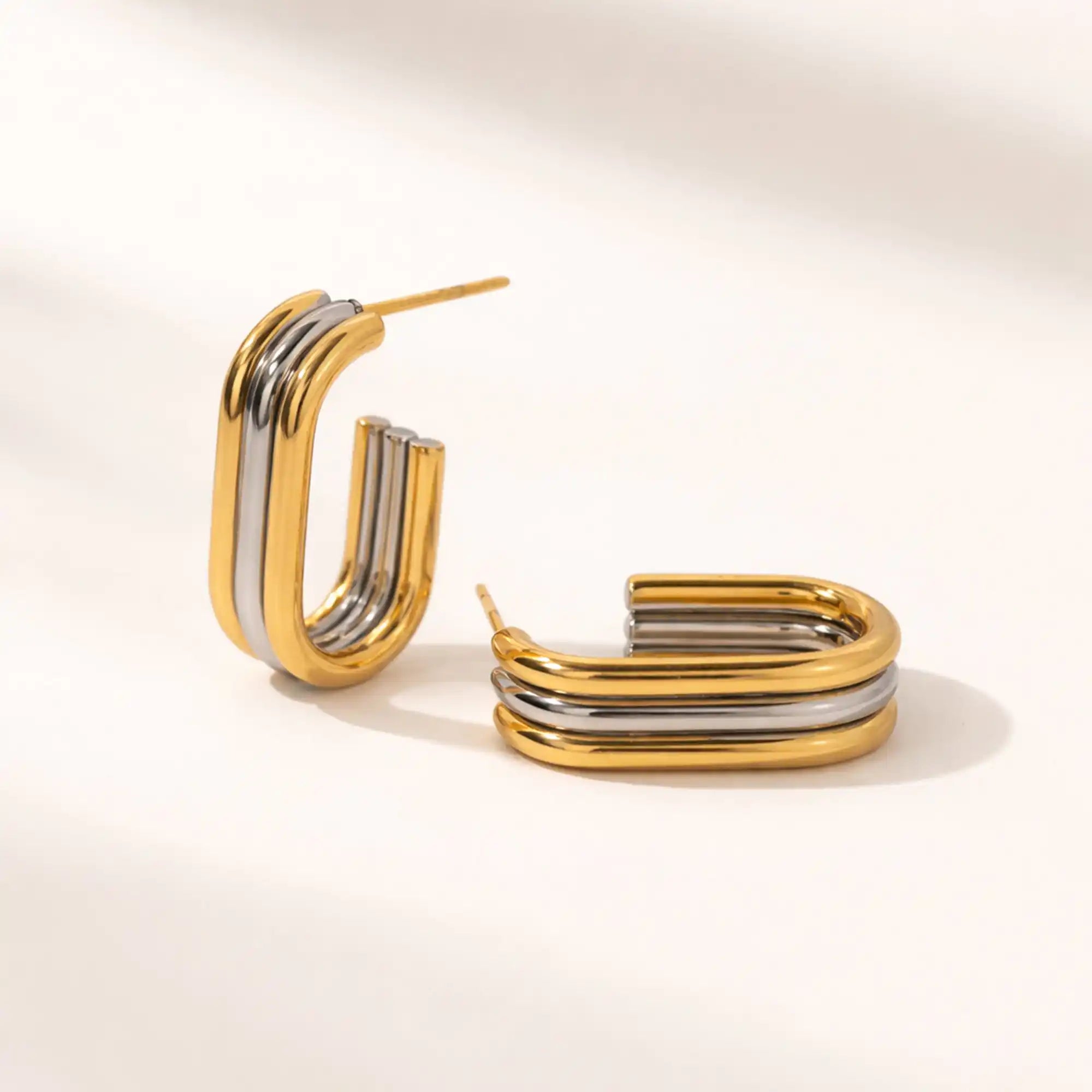 Nera Two-Tone Hoop Earrings gold and silver stainless steel — Tamola Jewellery