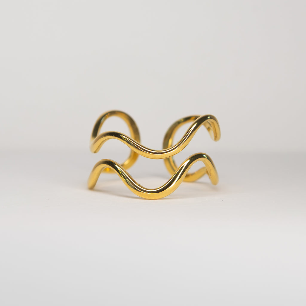 Nova Open Sculptural Ring gold stainless steel side view — Tamola Jewellery
