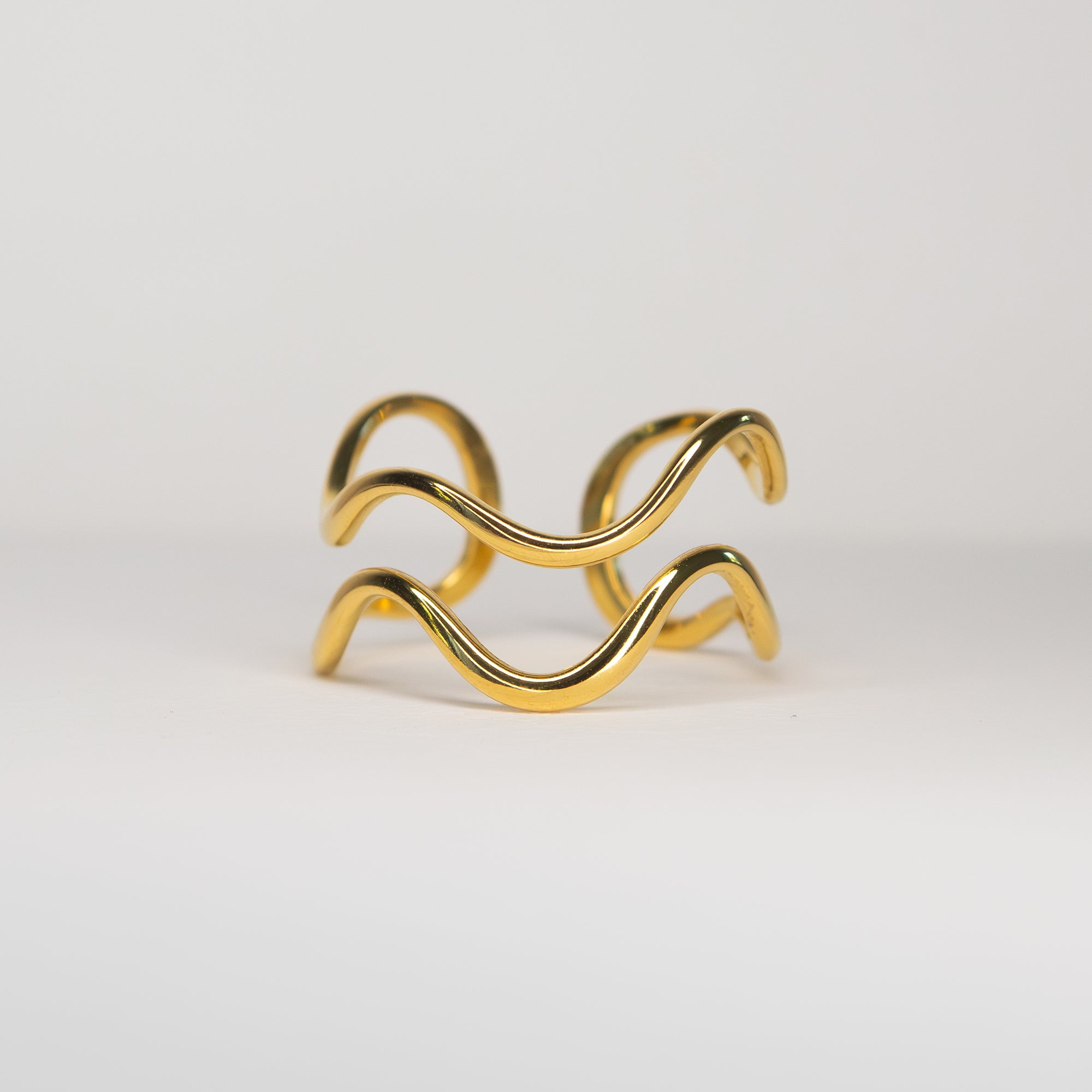 Nova Open Sculptural Ring gold stainless steel side view — Tamola Jewellery