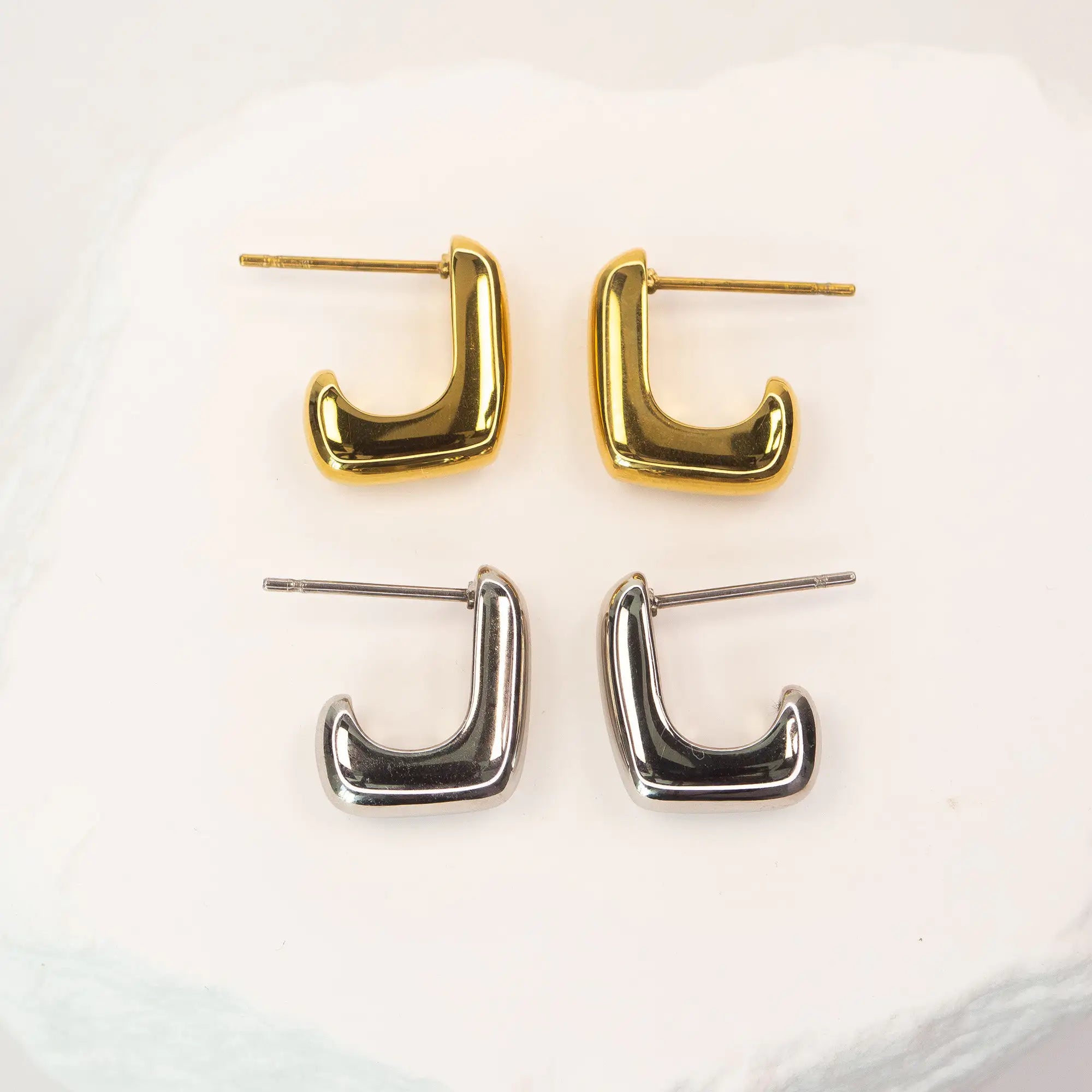 Solène Sculptural Huggie Earrings gold and silver mixed stainless steel — Tamola Jewellery