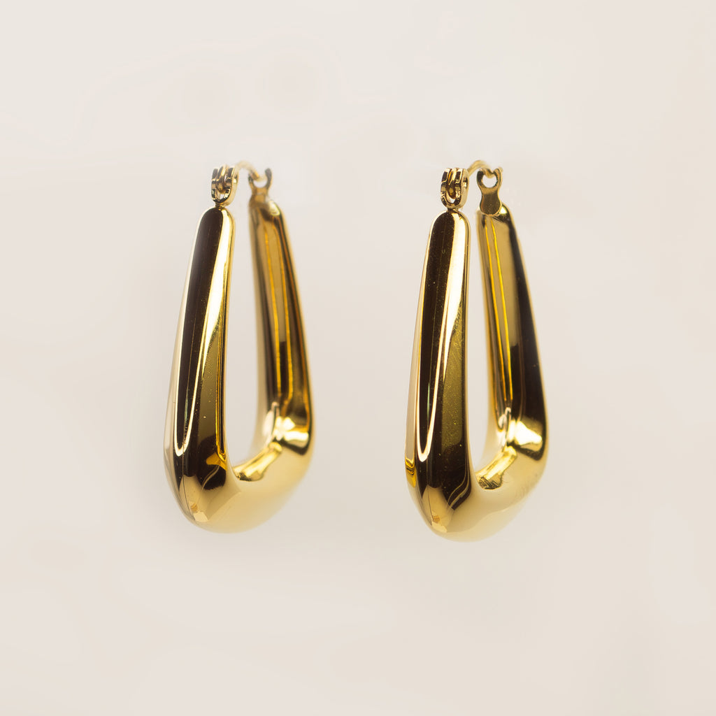 Talia Drop Hoop Earrings gold side view — Tamola Jewellery