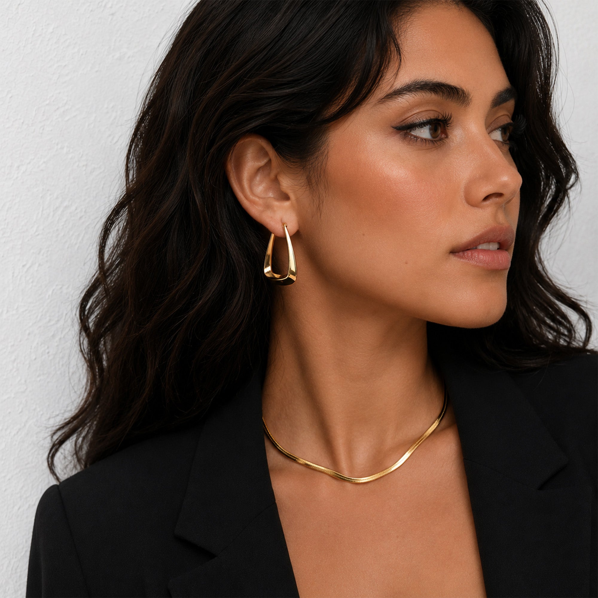 Talia Drop Hoop Earrings gold close-up detail — Tamola Jewellery