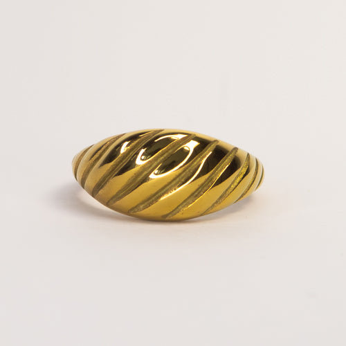 Camille Sculptural Dome Ring gold stainless steel front view — Tamola Jewellery